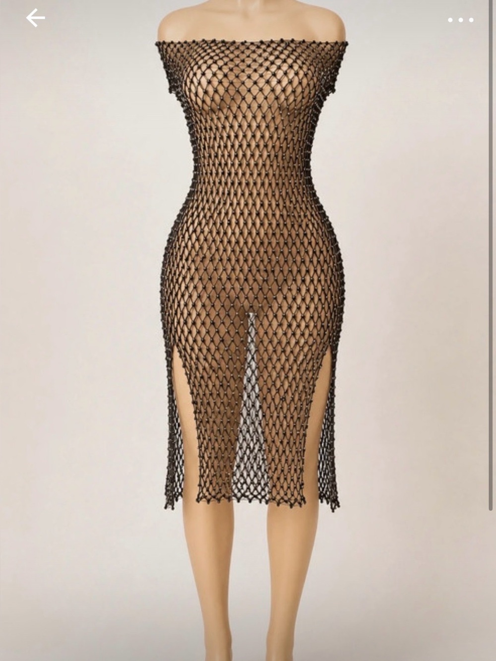 Black Mesh Knit Strapless Midi Cover-Up Dress